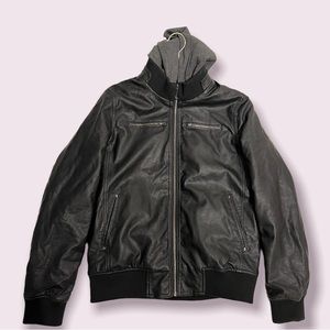 Black jacket with gray liner and hoodie